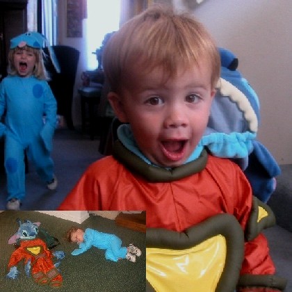 Two of Danya's Kids:  Kassie as Blue and John as Stitch